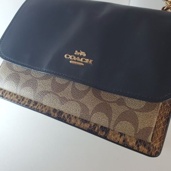 Coach Klare Chain Crossbody Monogram Lt. Khaki Canvas Faux Snake City Girl - Picture 10 of 12